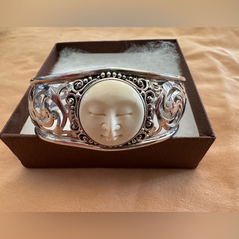 Silver and Cream Face Cuff Bracelet